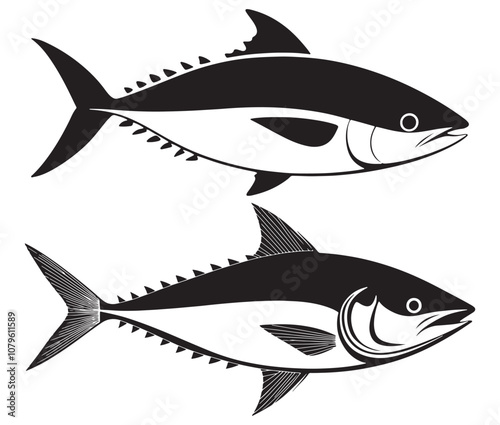 Sea cod fish on a white background, Tuna fish silhouette vector illustration, Sea fish silhouette icon