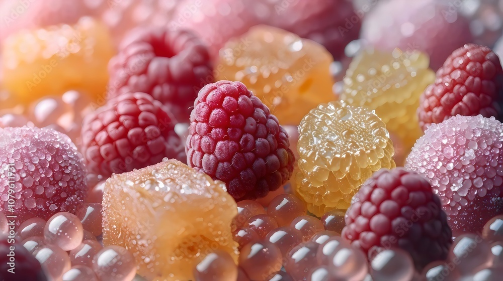 A close up of a bunch of raspberries and other fruits A close up of a bunch of raspberries and other fruits