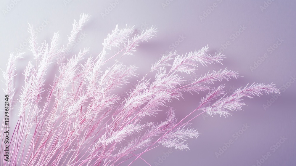 Fototapeta premium Soft and Delicate Pampas Grass Arrangement in Blush Pink Against a Subtle Gradient Background for Elegant and Modern Home Decor