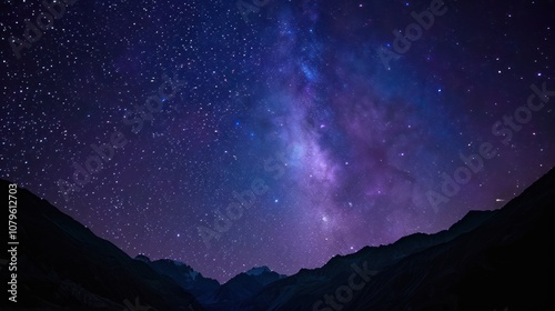 Starry night sky milky way sky over mountains, AI generated image