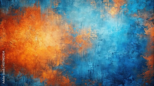 Vibrant abstract drawing in contrasting orange-blue tones with pronounced texture, abstract, three-dimensional