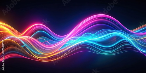 Vibrant neon waves in dynamic motion on dark background, neon, vibrant, waves, dynamic, motion, dark, background