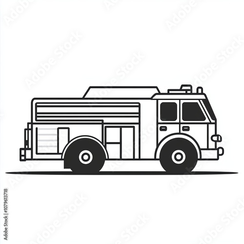 This simple black and white line icon represents a fire truck, illustrating its essential role in emergency response and firefighting activities photo