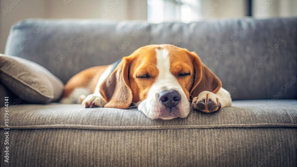 Beagle dog sleeping in funny position on cozy sofa, Beagle, dog, tired, asleep, sleepy, nap, comfortable, funny, position, cute Beagle dog sleeping in funny position on cozy sofa, Beagle, dog, tired, asleep, sleepy, nap, comfortable, funny, position, cute