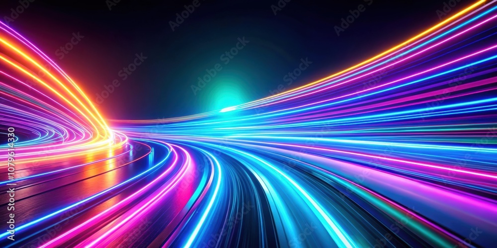 Abstract neon light trails in vibrant colors, showcasing technology and motion , neon, light trails, abstract, vibrant