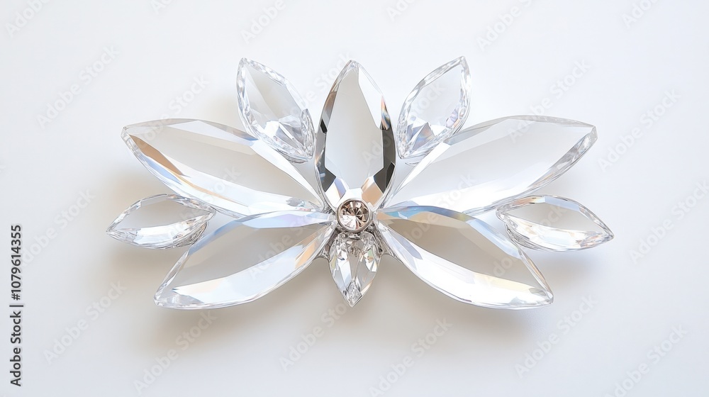Elegant crystal flower with faceted petals on white background