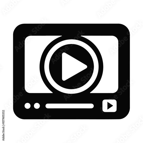 Black silhouette style vector icon design of a video player with a play button