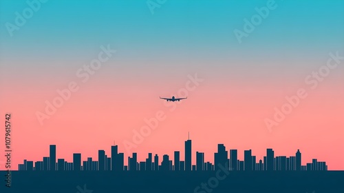 Airplane City Skyline Sunset