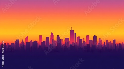 City Skyline Sunset Illustration