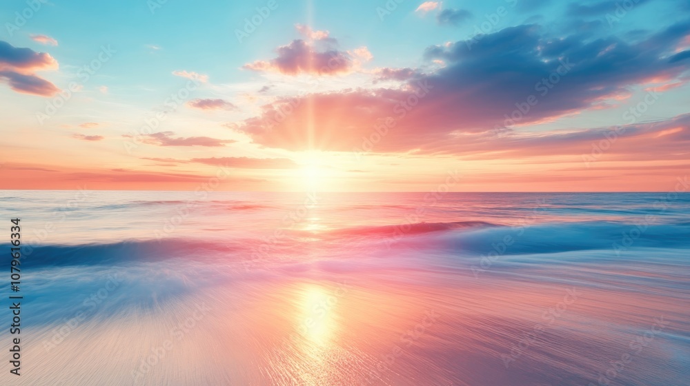 Fototapeta premium Abstract blurred sunlight creating a vibrant sunset at the beach