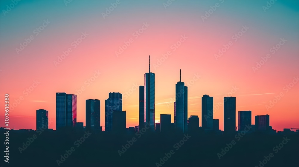 Obraz premium City Skyline Sunset Silhouette