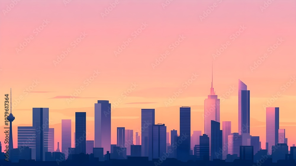 Obraz premium Cityscape Sunset Silhouette