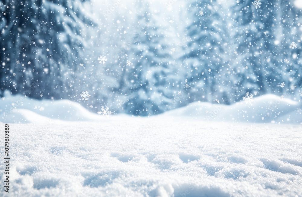 Freshly fallen snow on a winter day with a blurred forest background. Freshly fallen snow on a winter day with a blurred forest background.