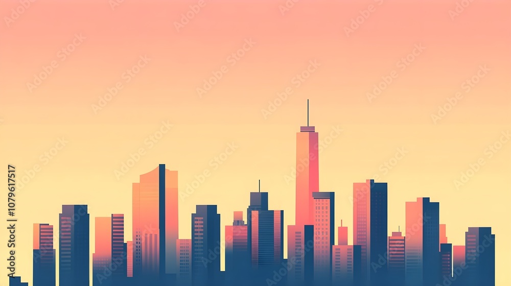 Fototapeta premium Cityscape Sunset Silhouette