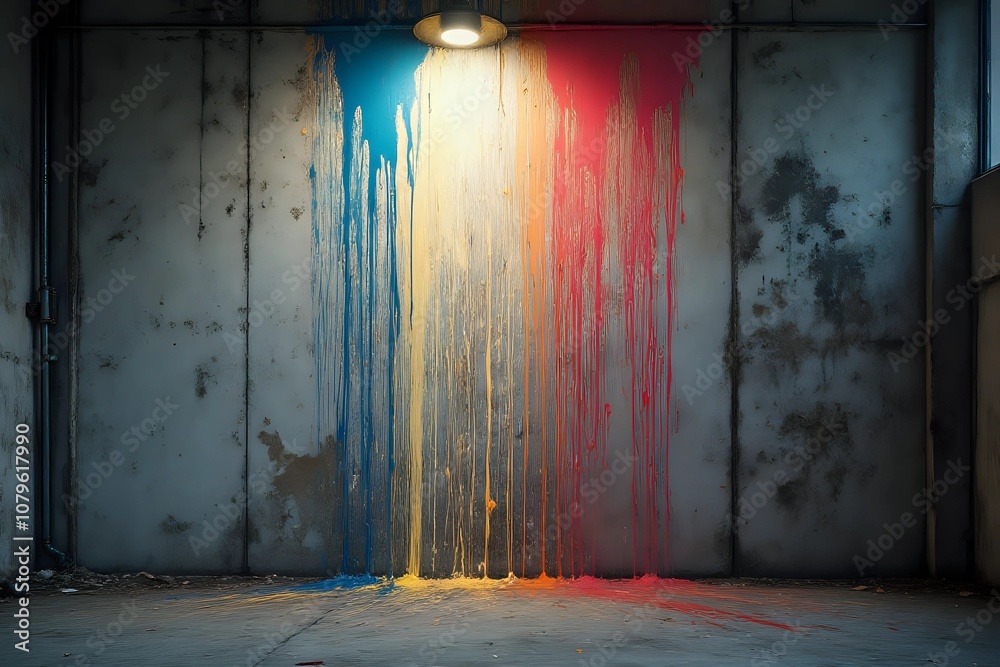 Φωτογραφία A gritty, urban photo studio shot of abstract paint drips and splatters cascadin