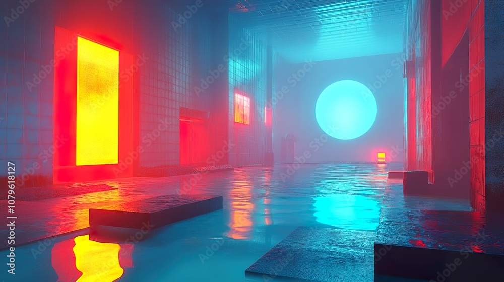 Futuristic Architecture with Neon Lights and Glowing Shapes - Digital Art Futuristic Architecture with Neon Lights and Glowing Shapes - Digital Art