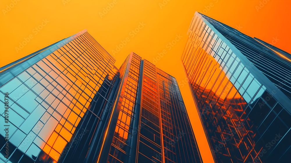 Fototapeta premium Modern Skyscrapers Orange Sunset