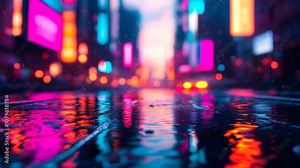 Obraz premium Neon City Reflection