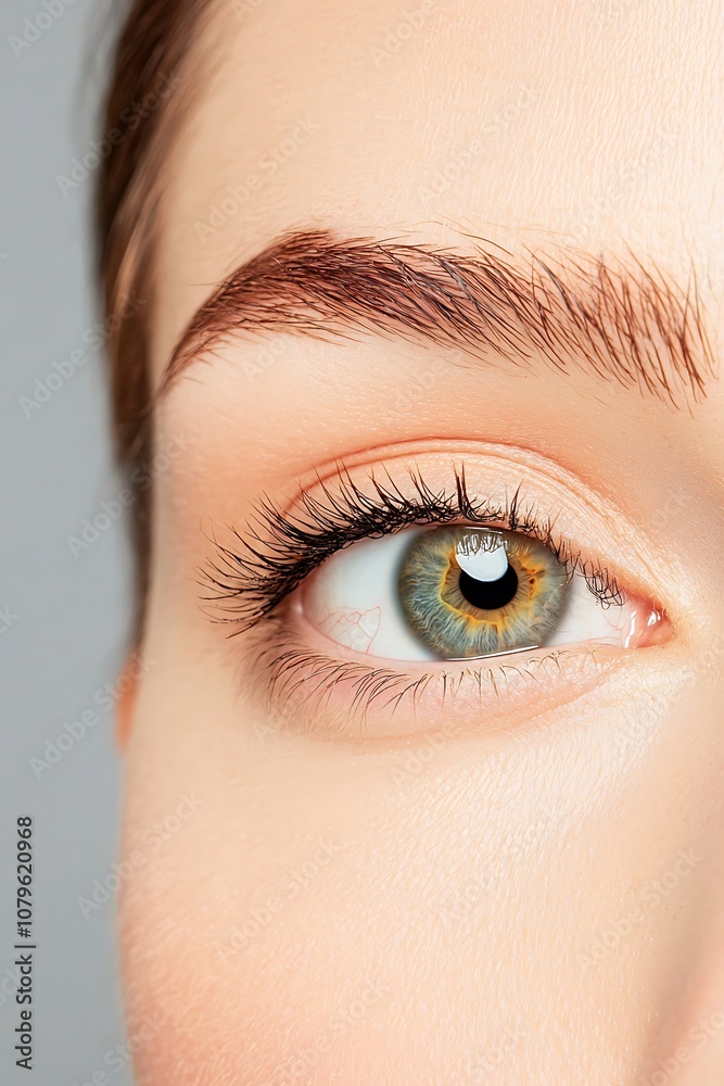 Close-Up of a Beautiful Green Eye with Natural Makeup Close-Up of a Beautiful Green Eye with Natural Makeup
