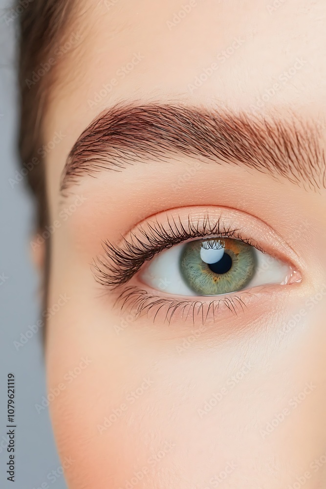 Close-Up of a Beautiful Green Eye with Soft Makeup Close-Up of a Beautiful Green Eye with Soft Makeup