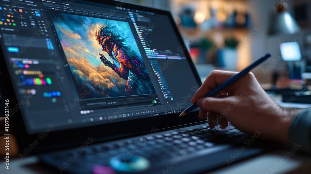 A digital using a graphic tablet and design software to create a highly detailed and imaginative character for a fantasy or conceptual art project A digital using a graphic tablet and design software to create a highly detailed and imaginative character for a fantasy or conceptual art project