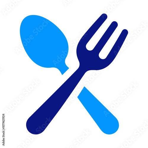 Silhouette vector icon design of a fork with two prongs and a long handle isolated on white.