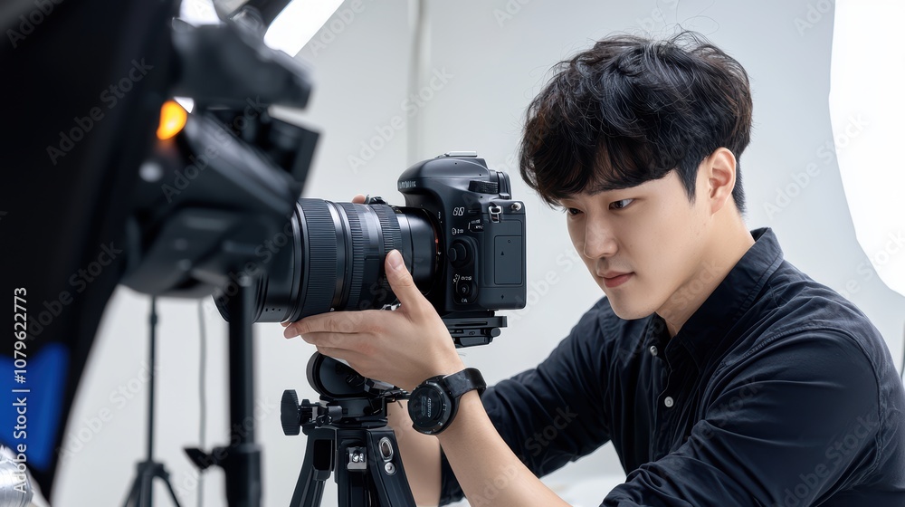 Professional photographer capturing portraits in studio setting south korea photography session creative environment focused perspective Professional photographer capturing portraits in studio setting south korea photography session creative environment focused perspective