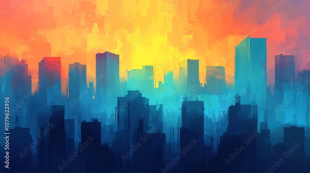 Digital painting of a futuristic cityscape at night featuring a stunning skyline with towering skyscrapers and neon lights reflecting on the buildings Digital painting of a futuristic cityscape at night featuring a stunning skyline with towering skyscrapers and neon lights reflecting on the buildings