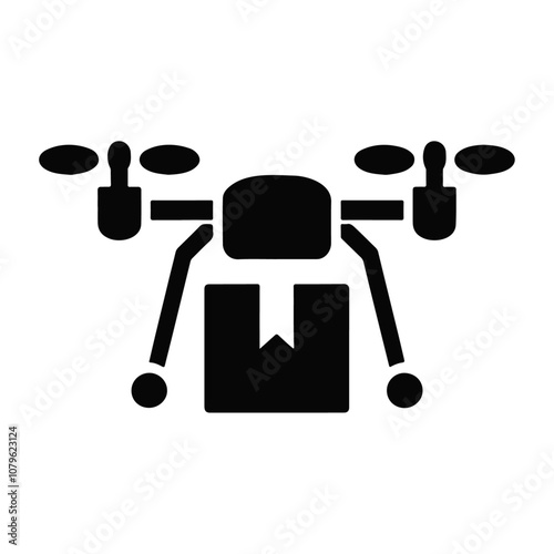 Black silhouette drone carrying a package vector icon design