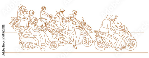 Motorcyclists commute on their bike daily in Ho Chi Minh, Vietnam