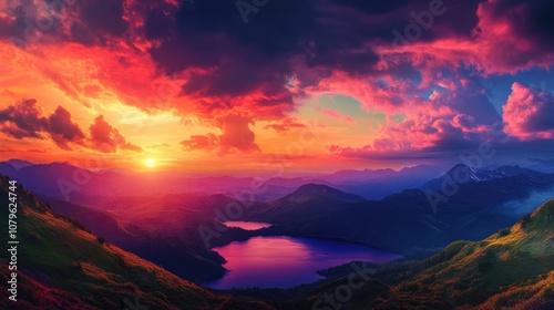 Vibrant and dramatic panoramic sunset in high resolution