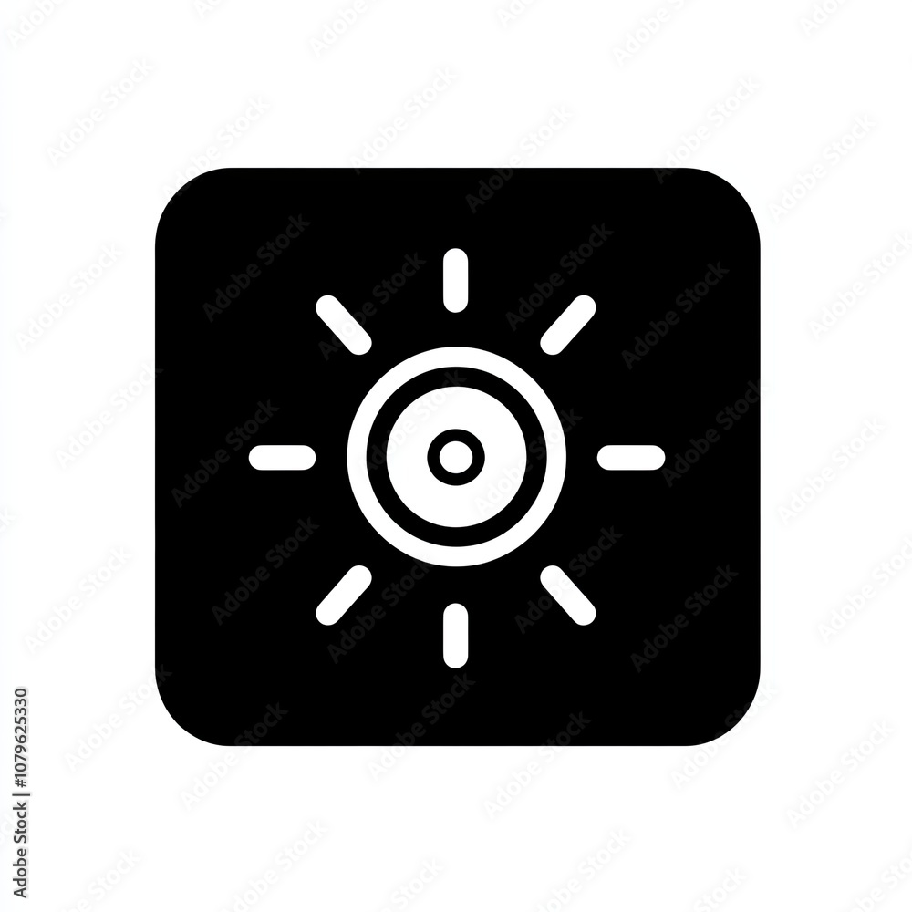 This graphic features a minimalist black and white settings icon, designed with a circular center and sunburst pattern, set against a plain white background This graphic features a minimalist black and white settings icon, designed with a circular center and sunburst pattern, set against a plain white background