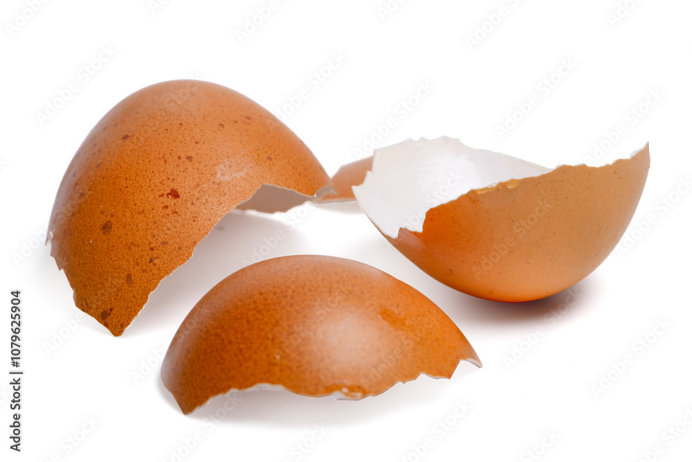 broken eggshells stacked isolated on white background. broken eggshells stacked isolated on white background.