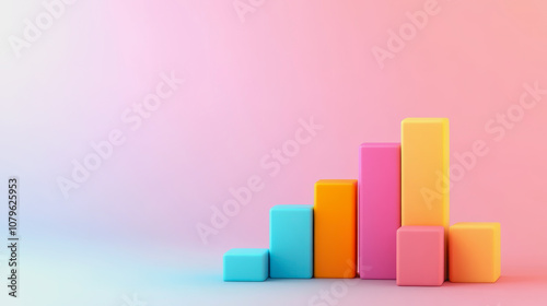 Colorful Bar Graph on Soft Gradient Background Representing Business Growth, Progress, and Success in Vibrant and Modern Style, Ideal for Financial or Marketing Presentations