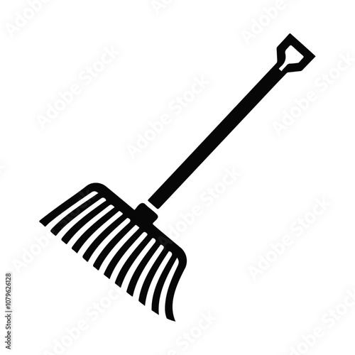 Silhouette rake long handle with curved tines vector icon design