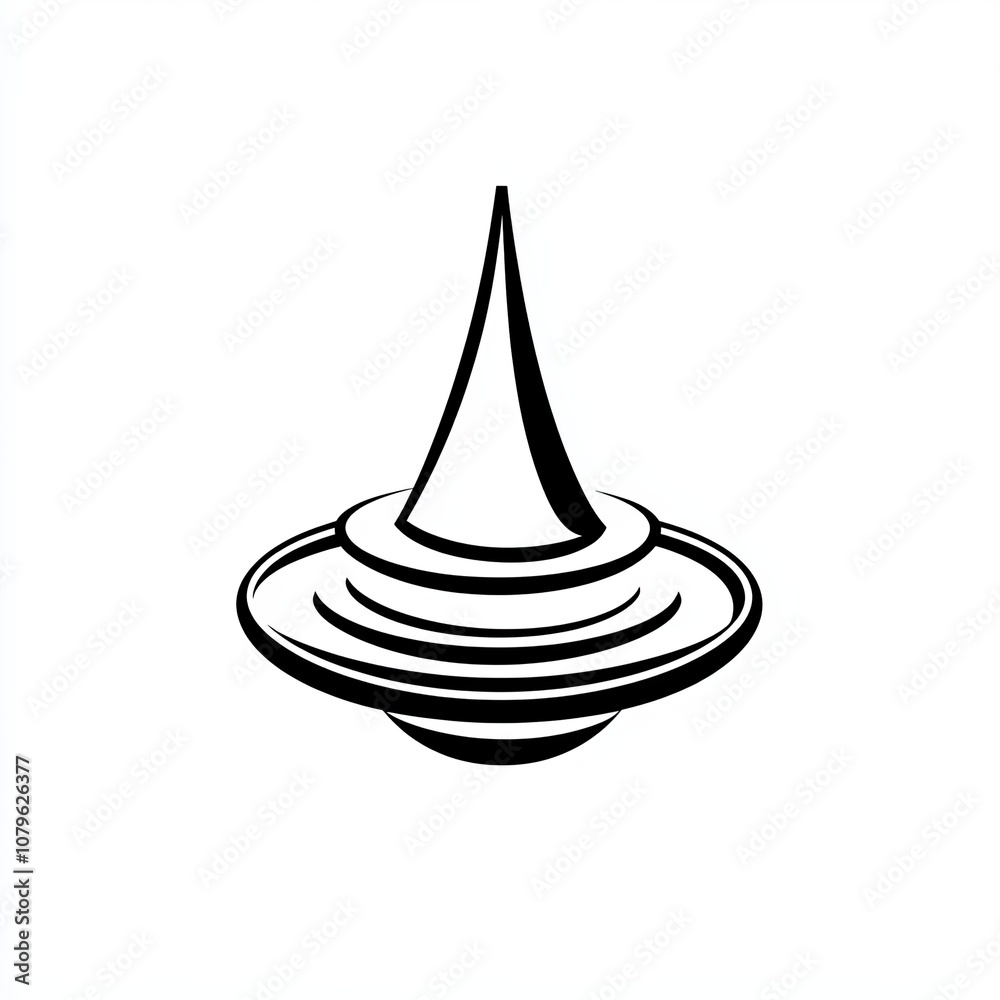Fototapeta premium The design features a classic spinning top icon, showcasing its streamlined shape in black and white against a white background, symbolizing fun and simplicity