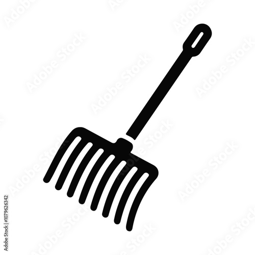 Silhouette rake long handle with curved tines vector icon design