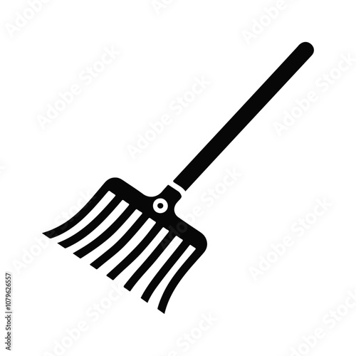 Silhouette rake long handle with curved tines vector icon design