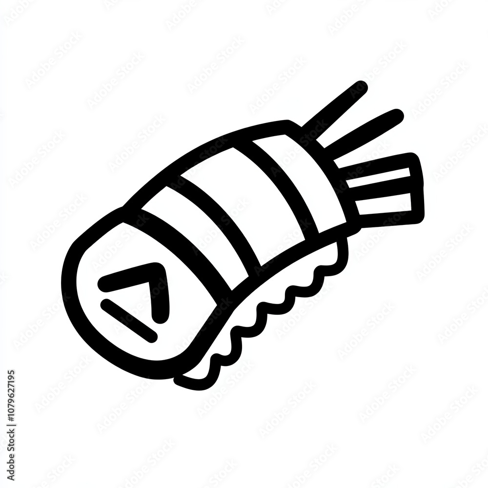 Obraz premium An artistic representation of tempura rolls is displayed in a minimalistic black line style, perfect for culinary illustrations or food-related projects