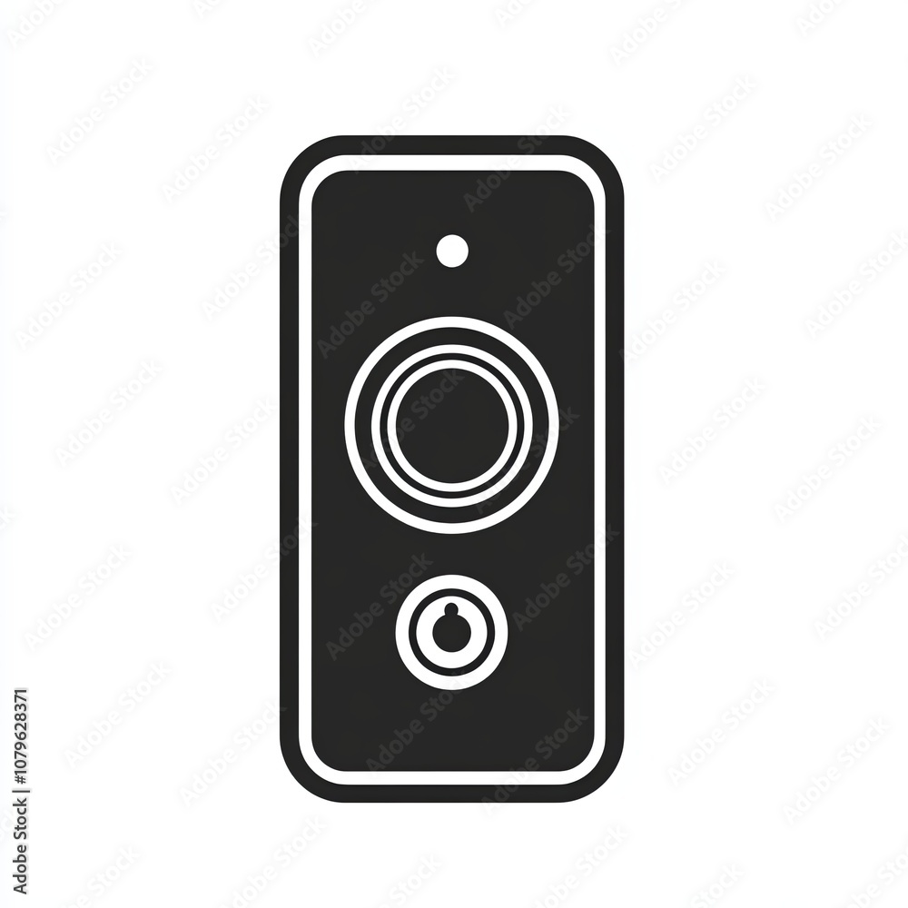 A black and white illustration of a video doorbell icon appears against a white background, showcasing a minimalist design for home security applications A black and white illustration of a video doorbell icon appears against a white background, showcasing a minimalist design for home security applications