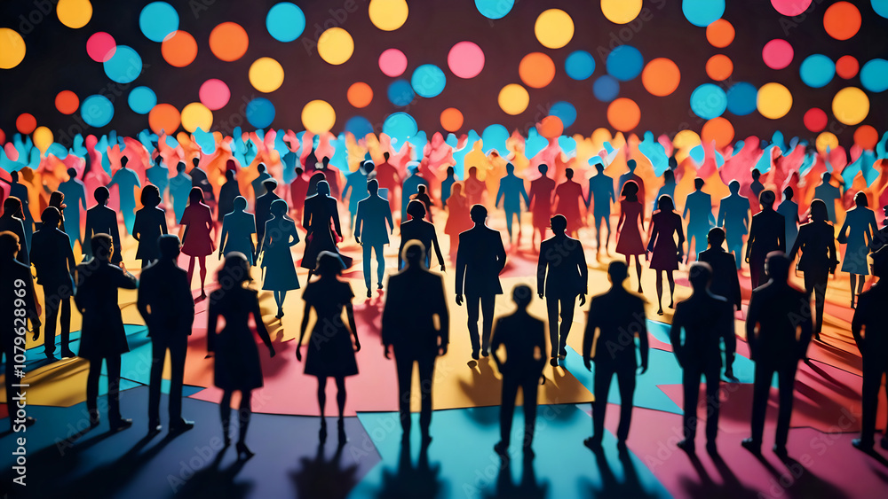 Paper cutting of colorful crowd embracing diversity Paper cutting of colorful crowd embracing diversity