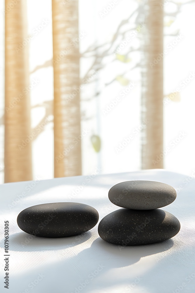 Tranquil Stones on Soft Surface Near Window Light Tranquil Stones on Soft Surface Near Window Light