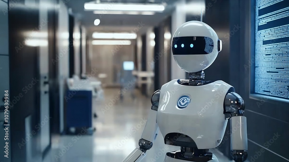 Futuristic robot providing assistance in an innovative healthcare concept showcasing the advancements of intelligence and automation in the medical industry of the future Futuristic robot providing assistance in an innovative healthcare concept showcasing the advancements of intelligence and automation in the medical industry of the future