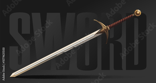 Large two-handed sword on a dark background. Great medieval knight sword. Vector illustration photo