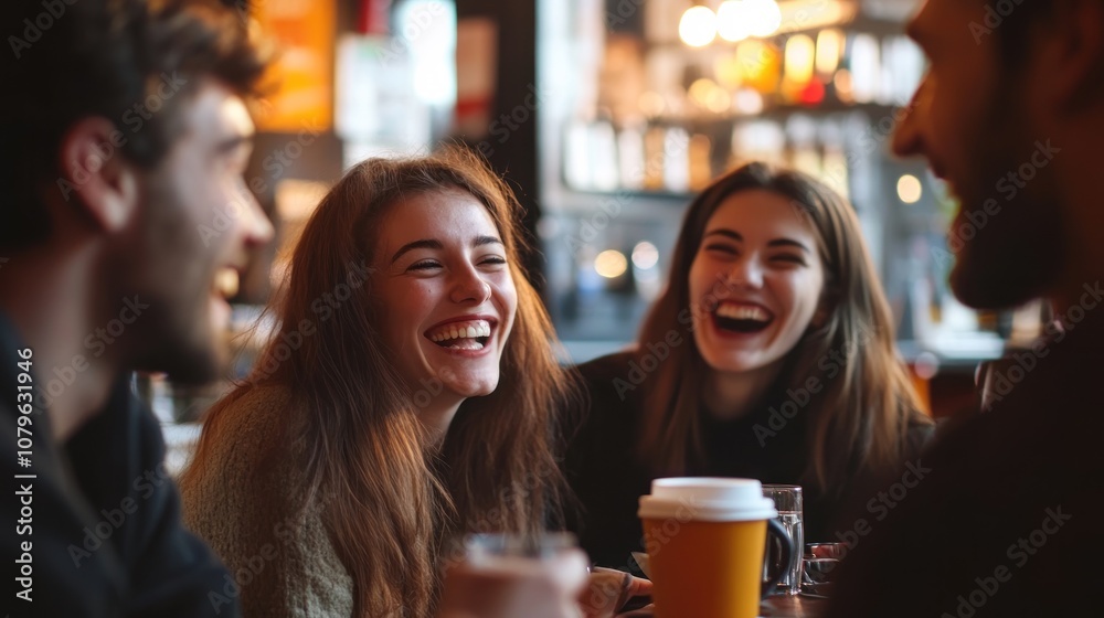 Friends laughing together in a cafe
