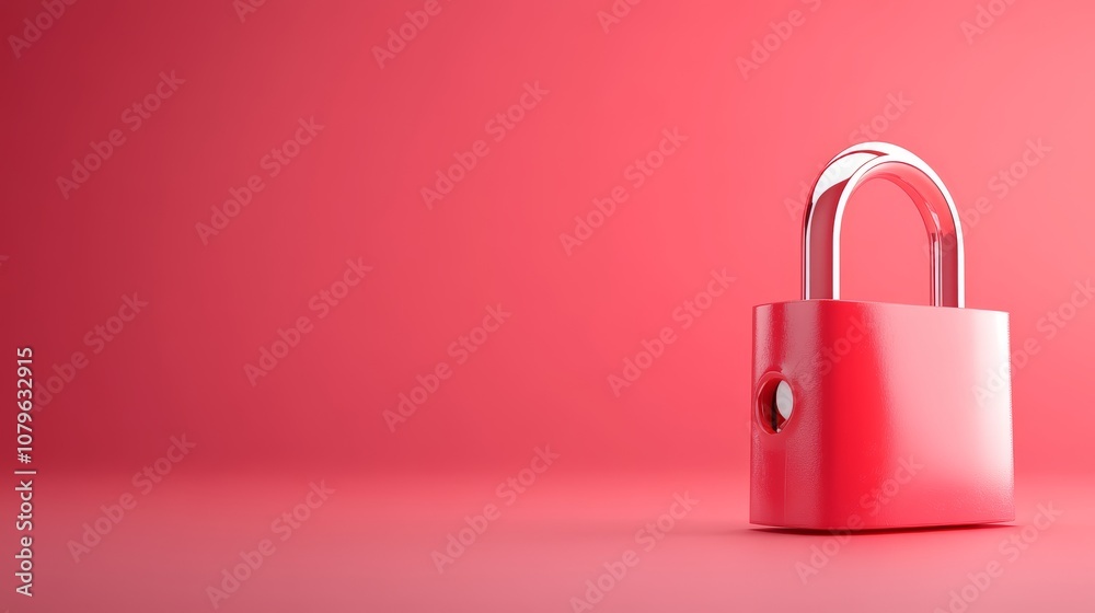 3D Red Padlock on Simple Color Background 3D Red Padlock on Simple Color Background