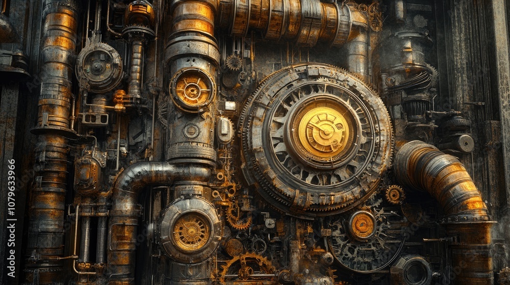 A steampunk design featuring gears pipes and clocks A steampunk design featuring gears pipes and clocks
