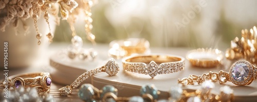 A collection of elegant jewelry pieces arranged artistically on a surface.