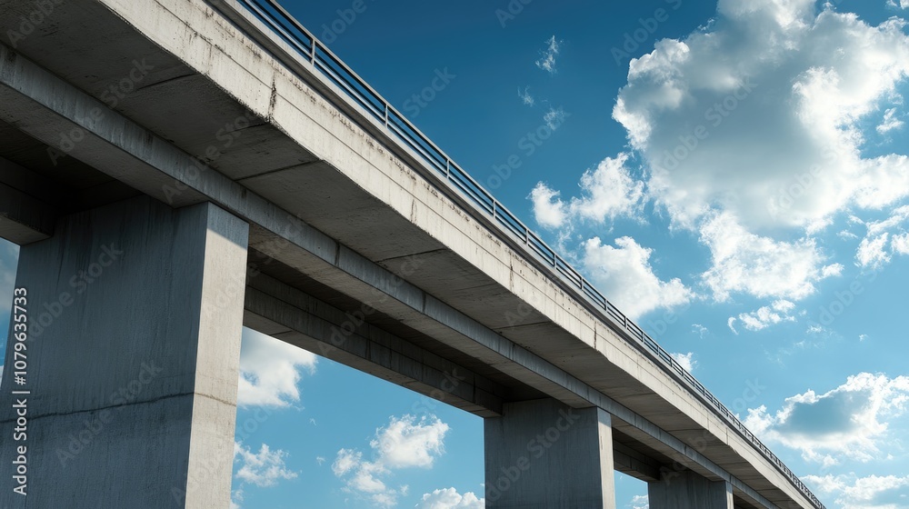 Overpass highway structure against a backdrop of blue sky and fluffy white clouds Overpass highway structure against a backdrop of blue sky and fluffy white clouds