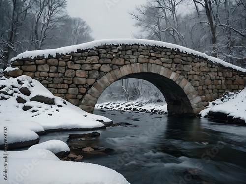 Stone Arch Bridge Over Snowy River in Winter